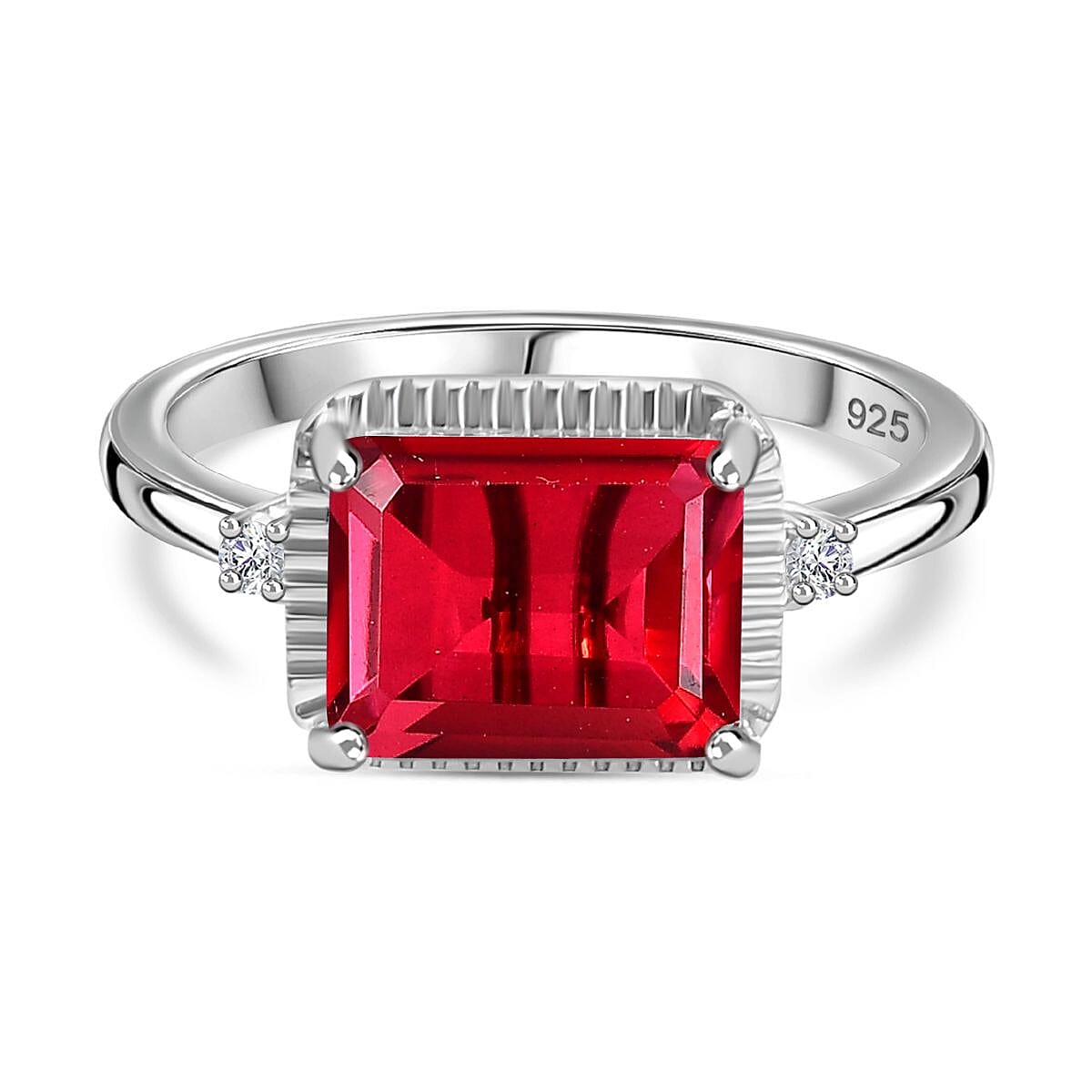 Blazing Red Quartz &amp; Natural Ring in Rhodium Overlay Sterling Silver 2.72 Ct 7807321 0