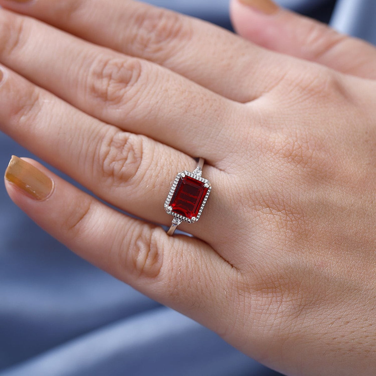 Blazing Red Quartz &amp; Natural Ring in Rhodium Overlay Sterling Silver 2.72 Ct 7807321 3