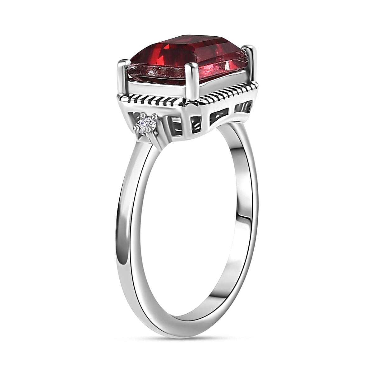 Blazing Red Quartz &amp; Natural Ring in Rhodium Overlay Sterling Silver 2.72 Ct 7807321 4