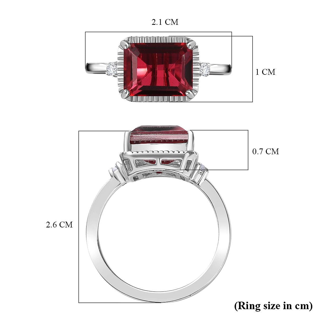 Blazing Red Quartz &amp; Natural Ring in Rhodium Overlay Sterling Silver 2.72 Ct 7807321 6