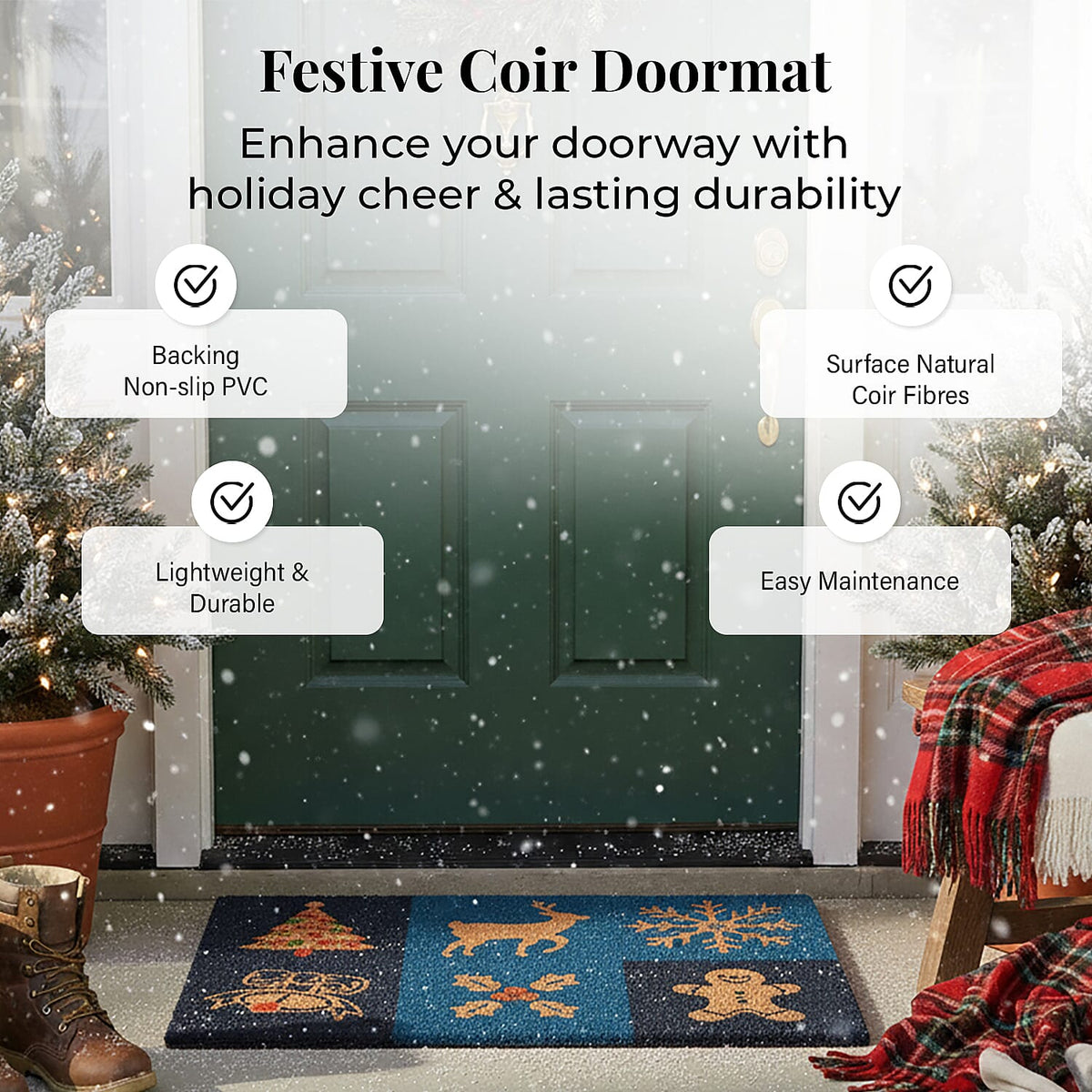 Bleached Christmas Prints Coir Doormat (60 x 40 cm) 8194762 2