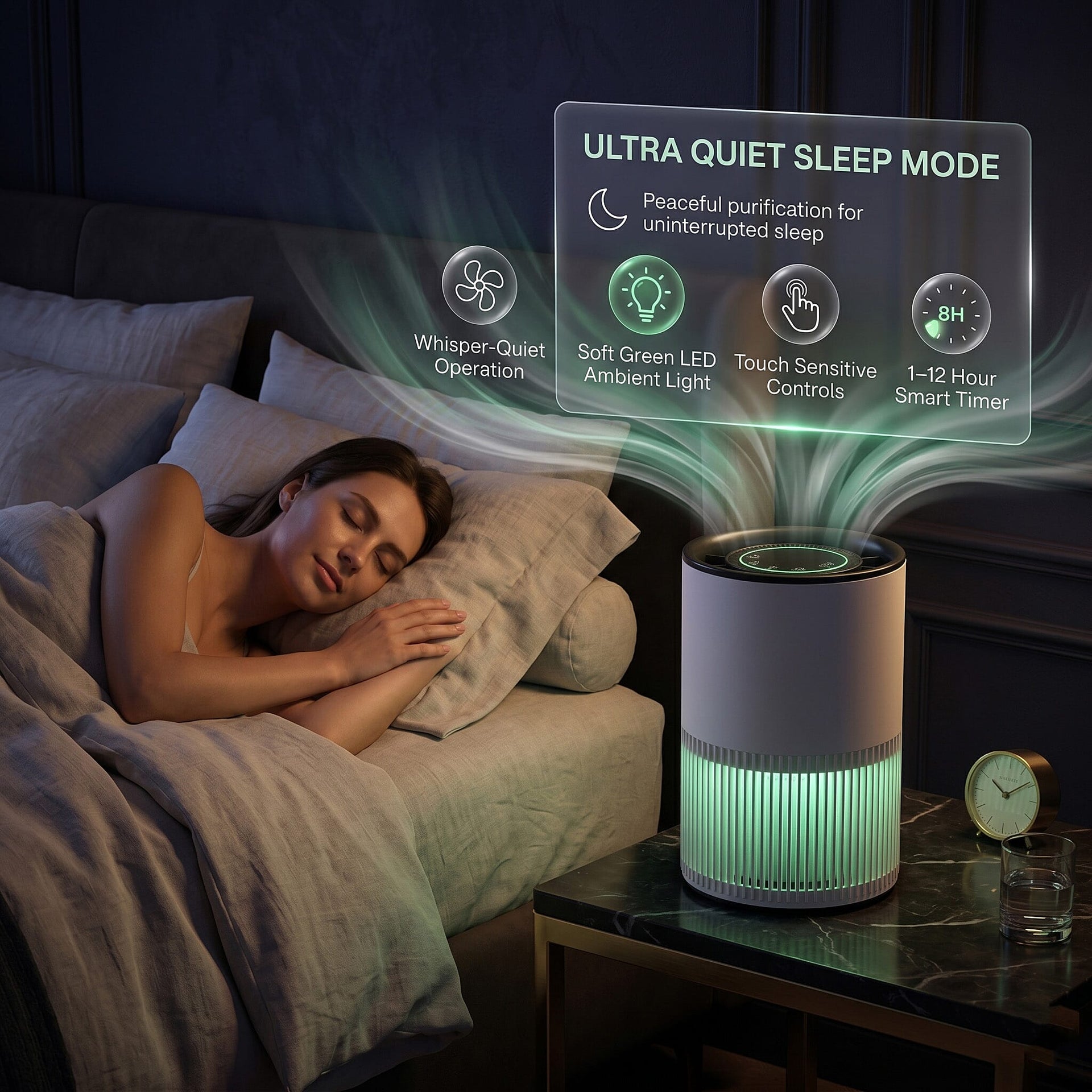 Bliss - Beyond H13 True HEPA Air Purifier - Desktop Negative Ion Generator Air Cleaner 160 SQFT, 3 Speed Touching Button Air Filter with 12H Timer - White 8478042 3
