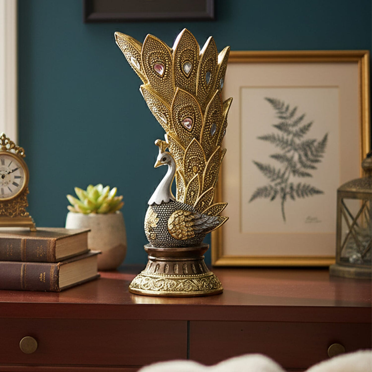 Bliss &amp; Beyond Stunning Peacock Vase (17.5x 11.5 x 29 cm) - Silver &amp; Gold V32575395 2