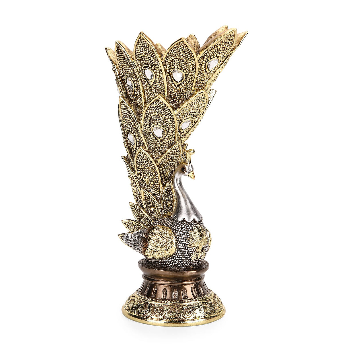 Bliss &amp; Beyond Stunning Peacock Vase (17.5x 11.5 x 29 cm) - Silver &amp; Gold V32575395 7