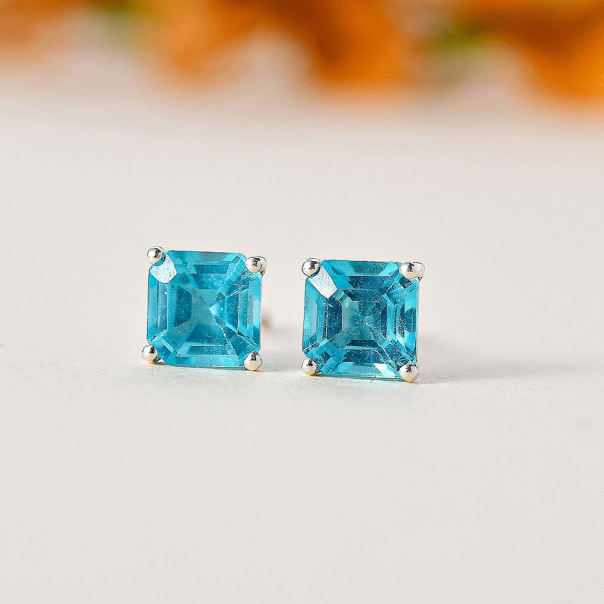 Blue Apatite  Push Post Stud Earrings in Platinum Overlay Sterling Silver 1.344  Ct. 7711483 1