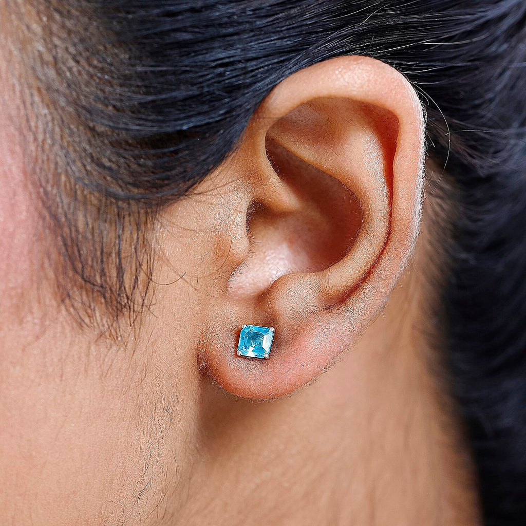Asscher Cut Blue Apatite Earring in Platinum Overlay Sterling Silver 1.30 Ct.