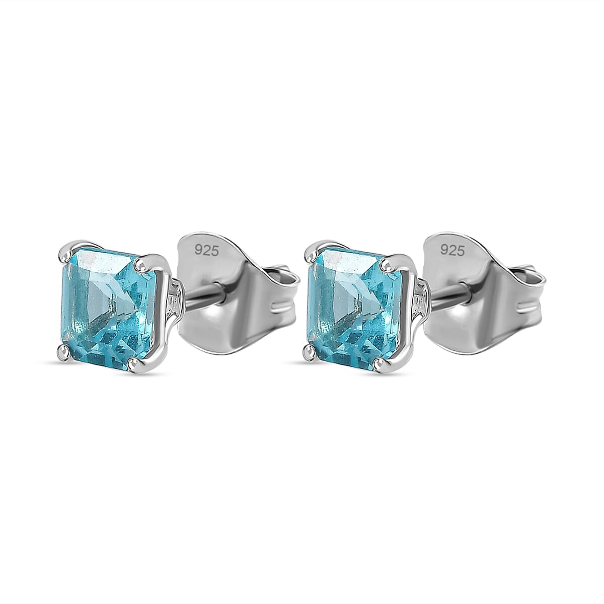 Blue Apatite  Push Post Stud Earrings in Platinum Overlay Sterling Silver 1.344  Ct. 7711483 3