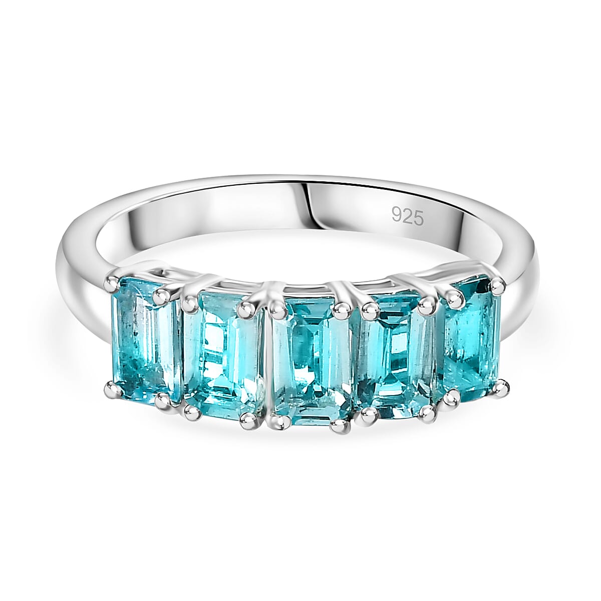 Blue Apatite 5 Stone Ring in Rhodium Overlay Sterling Silver 1.50 Cts. 8052751 0