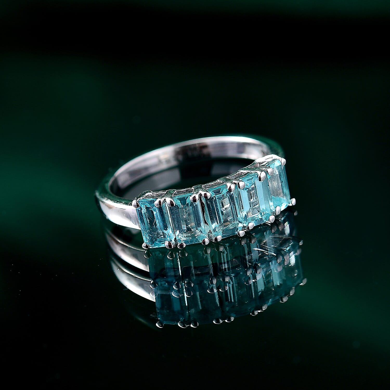 Blue Apatite 5 Stone Ring in Rhodium Overlay Sterling Silver 1.50 Cts. 8052751 1