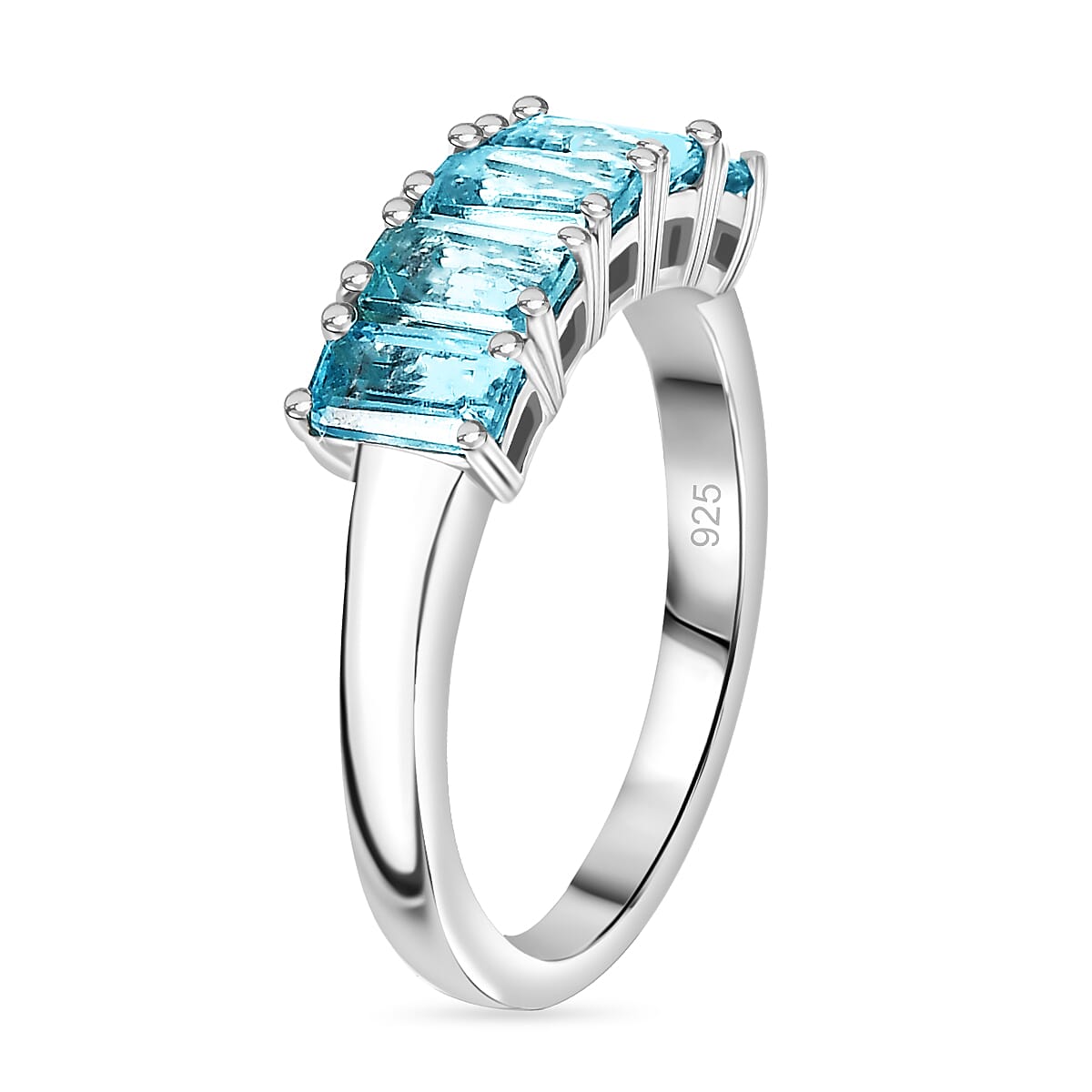 Blue Apatite 5 Stone Ring in Rhodium Overlay Sterling Silver 1.50 Cts. 8052751 3