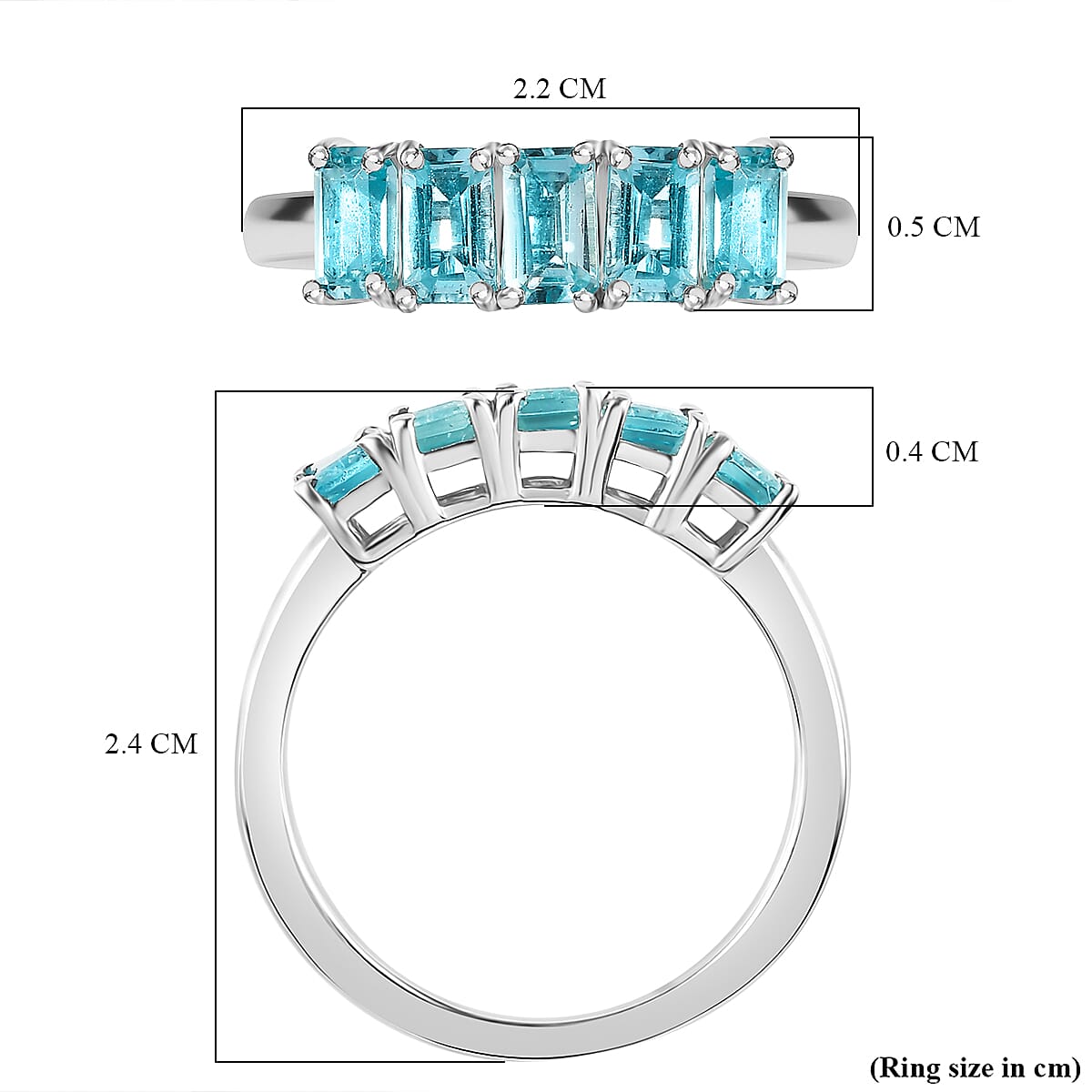 Blue Apatite 5 Stone Ring in Rhodium Overlay Sterling Silver 1.50 Cts. 8052751 5