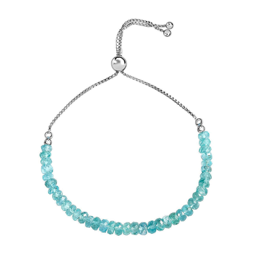 Blue Apatite Adjustable Beads Bracelet (Size - 9.5) in Rhodium Overlay Sterling Silver 28.00 Ct.