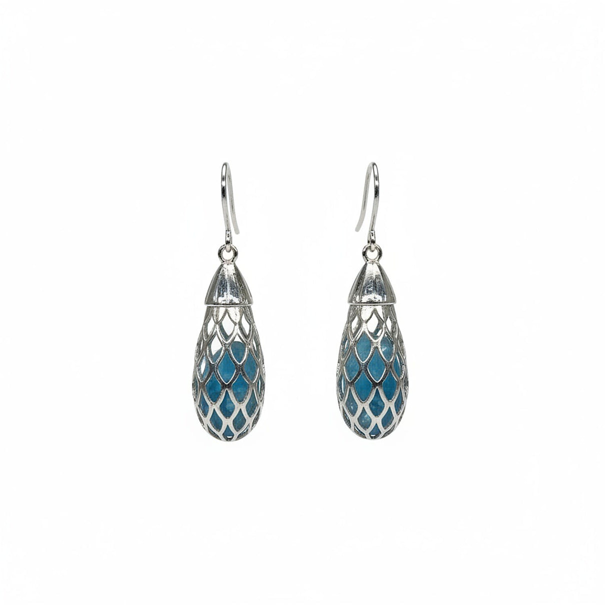 Blue Apatite Earring with Hook in Rhodium Overlay Sterling Silver 9.50 Ct. 8179969 0