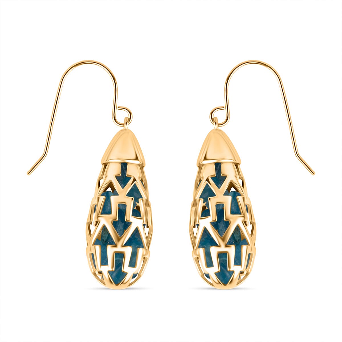 Blue Apatite Earring with Hook in Yellow Gold Plating Sterling Silver 11.00 Ct, Silver Wt. 6.00 Gms. 8180027 0