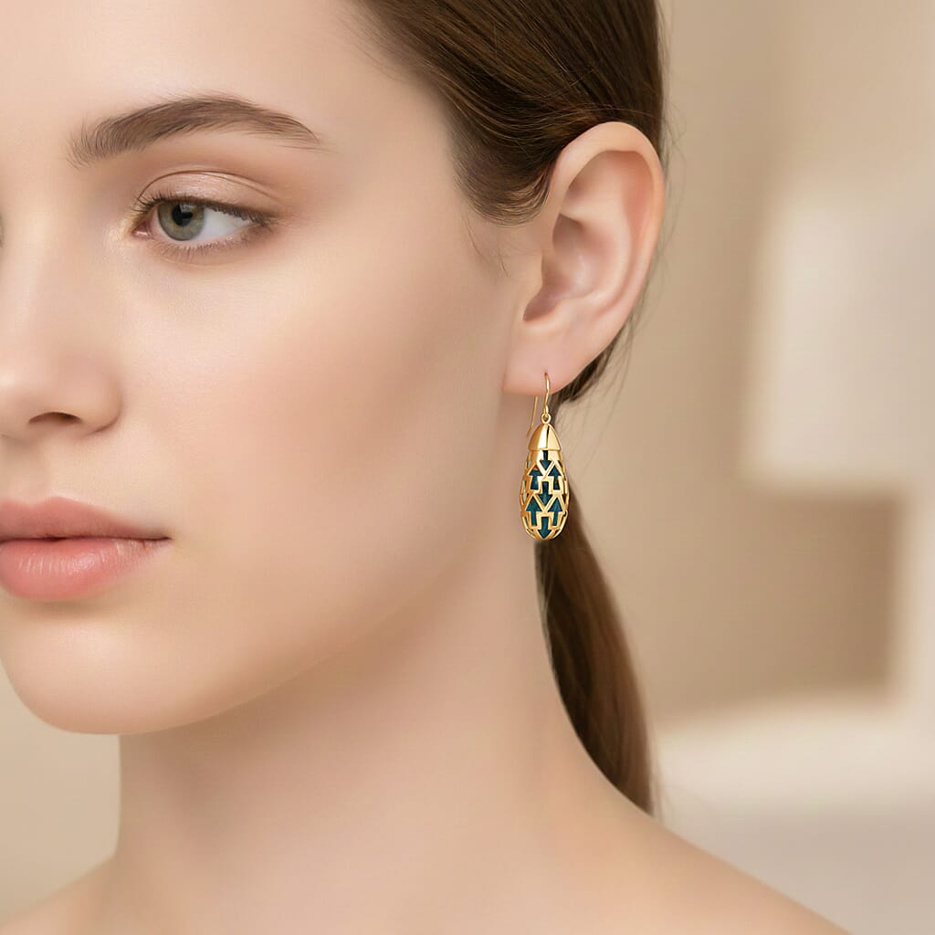 Blue Apatite Earring with Hook in Yellow Gold Plating Sterling Silver 11.00 Ct, Silver Wt. 6.00 Gms. 8180027 2