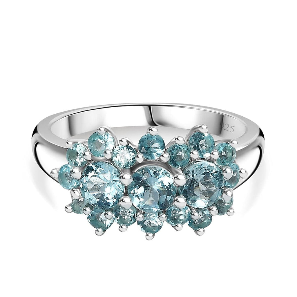 Blue Lagoon Apatite Boat Ring in Rhodium Overlay Sterling Silver 1.67 Ct