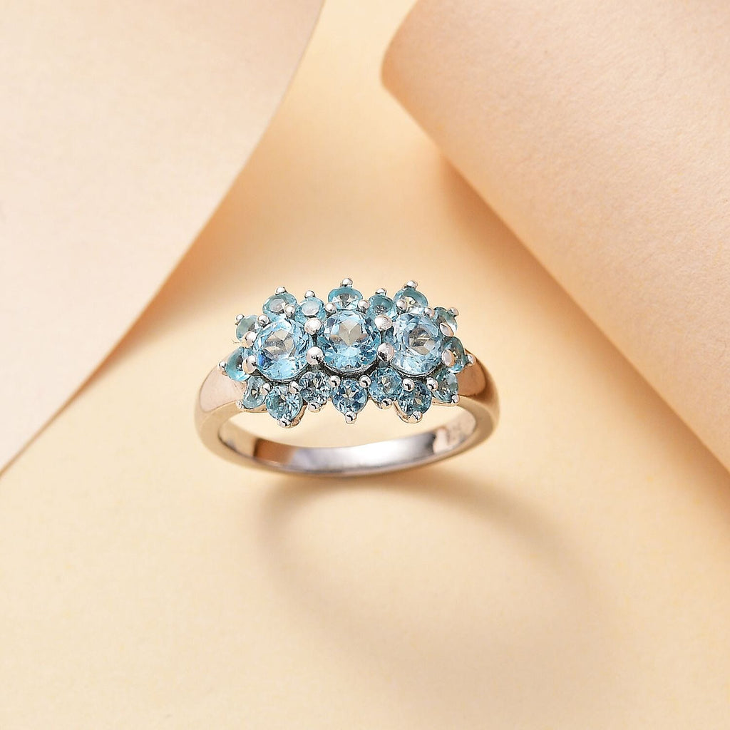 Blue Lagoon Apatite Boat Ring in Rhodium Overlay Sterling Silver 1.67 Ct