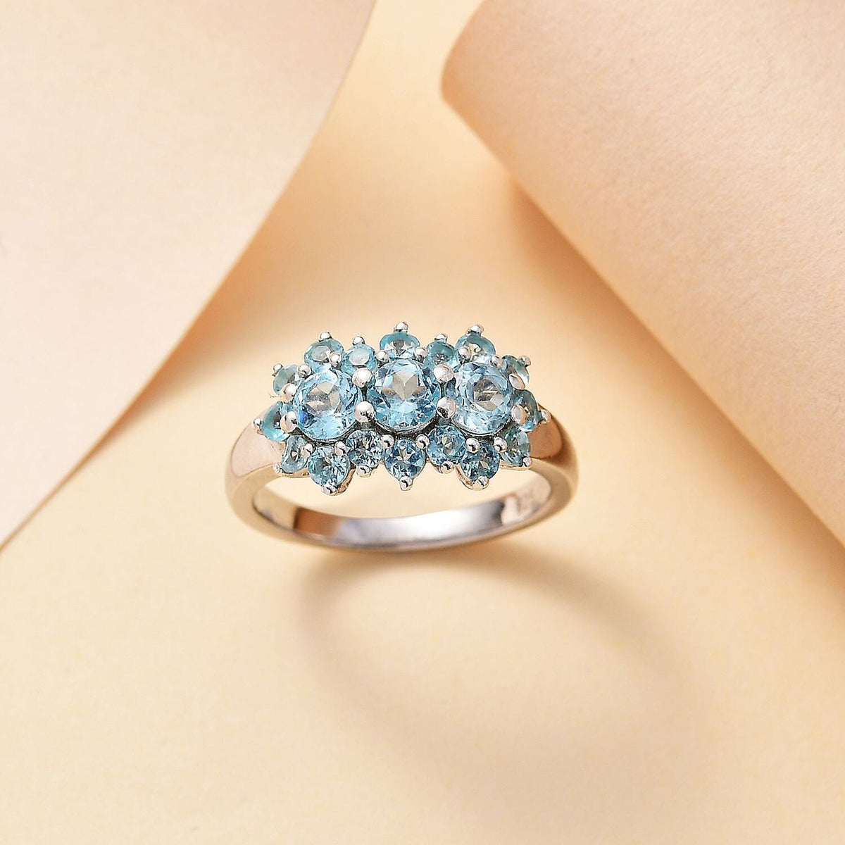 Blue Apatite Cluster Ring in Rhodium Overlay Sterling Silver, 1.611  Ct. 7796795 2