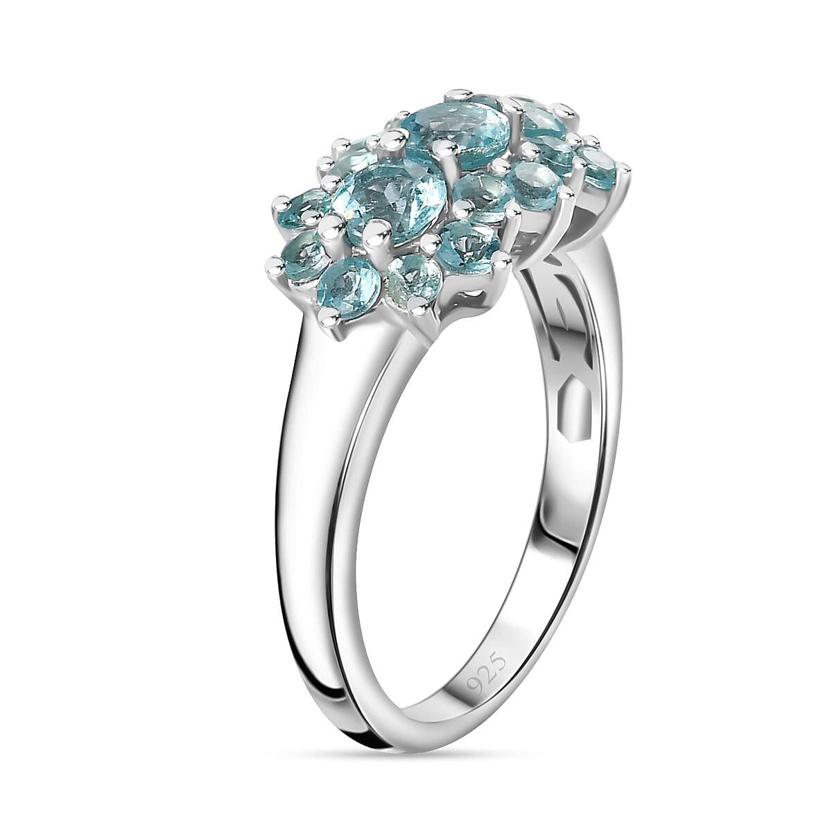 Blue Apatite Cluster Ring in Rhodium Overlay Sterling Silver, 1.611  Ct. 7796795 4