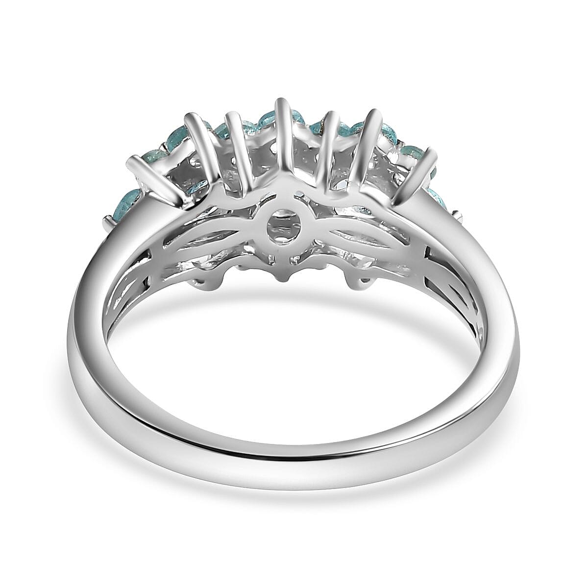 Blue Apatite Cluster Ring in Rhodium Overlay Sterling Silver, 1.611  Ct. 7796795 5