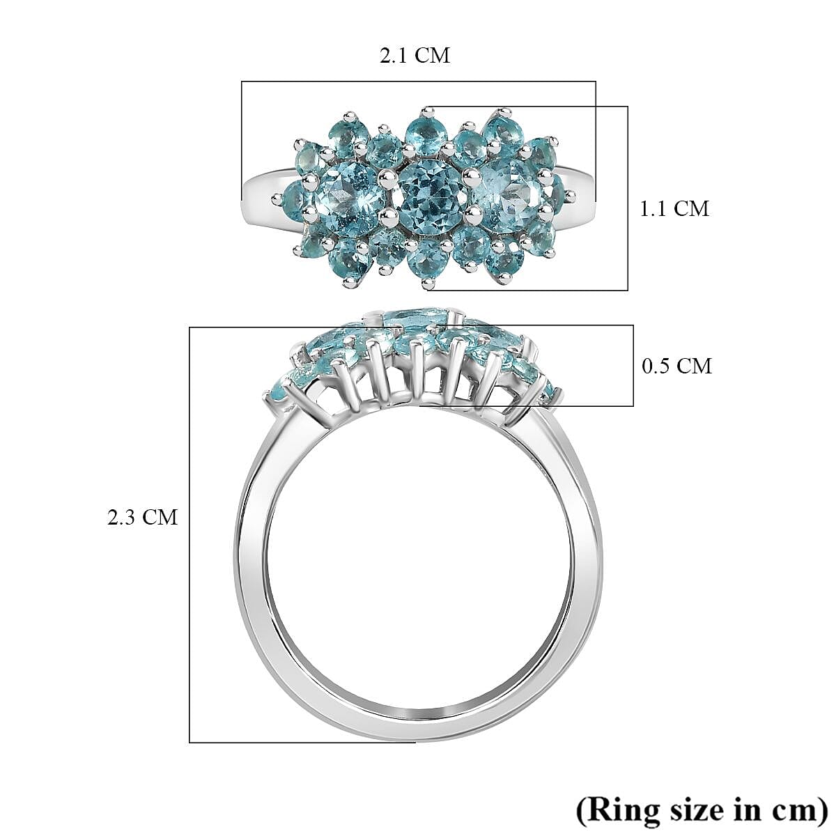 Blue Apatite Cluster Ring in Rhodium Overlay Sterling Silver, 1.611  Ct. 7796795 6