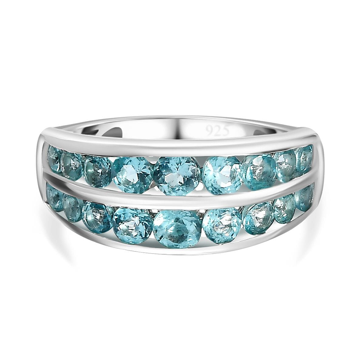 Blue Apatite Half-Eternity Ring in Rhodium Overlay Sterling Silver, 1.916  Ct. 7796813 0