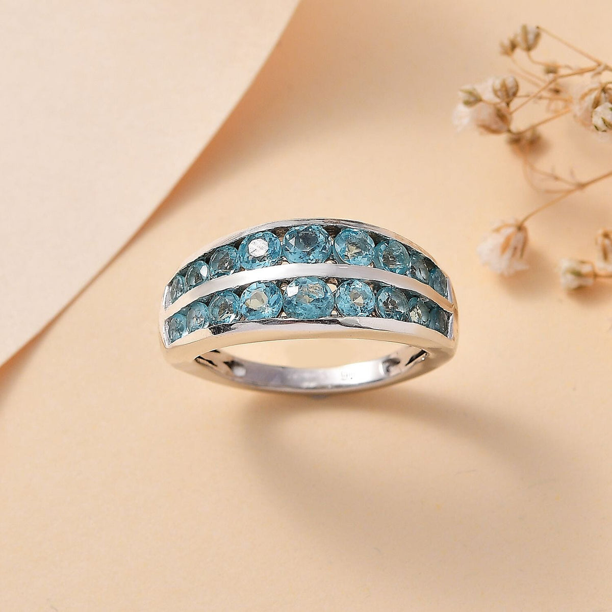 Blue Apatite Half-Eternity Ring in Rhodium Overlay Sterling Silver, 1.916  Ct. 7796813 2