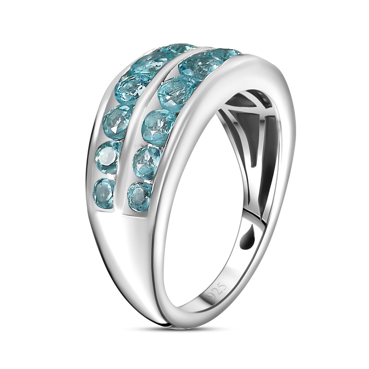 Blue Apatite Half-Eternity Ring in Rhodium Overlay Sterling Silver, 1.916  Ct. 7796813 4