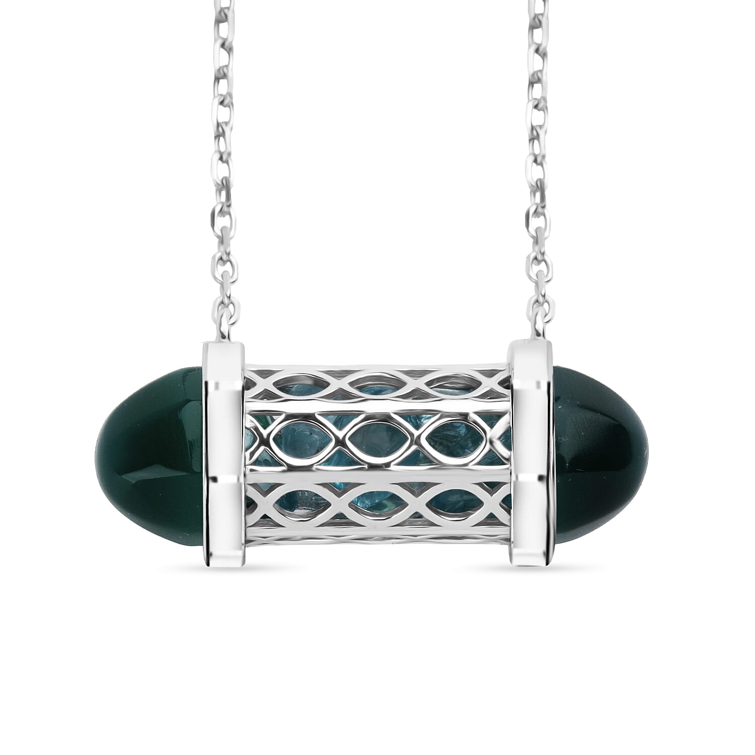 Blue Apatite Necklace (Size - 16 - 2 Ext) with Lobster Clasp in Rhodium Overlay Sterling Silver 7.50 Ct. 8180793 0