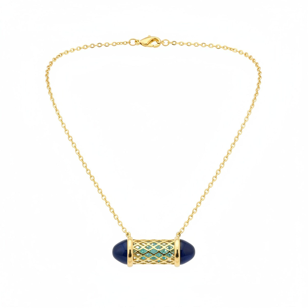 Blue Apatite Necklace (Size - 16 - 2 Ext) with Lobster Clasp in Yellow Gold Plated Sterling Silver 7.50 Ct. 8181806 0