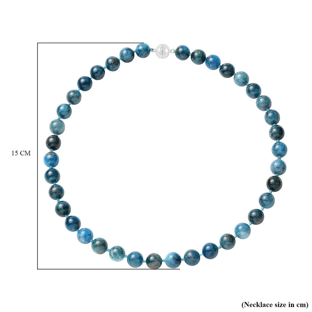 Blue Apatite Beads Necklace (Size-18.0) in Rhodium Overlay Sterling Silver 368.50 Ct.