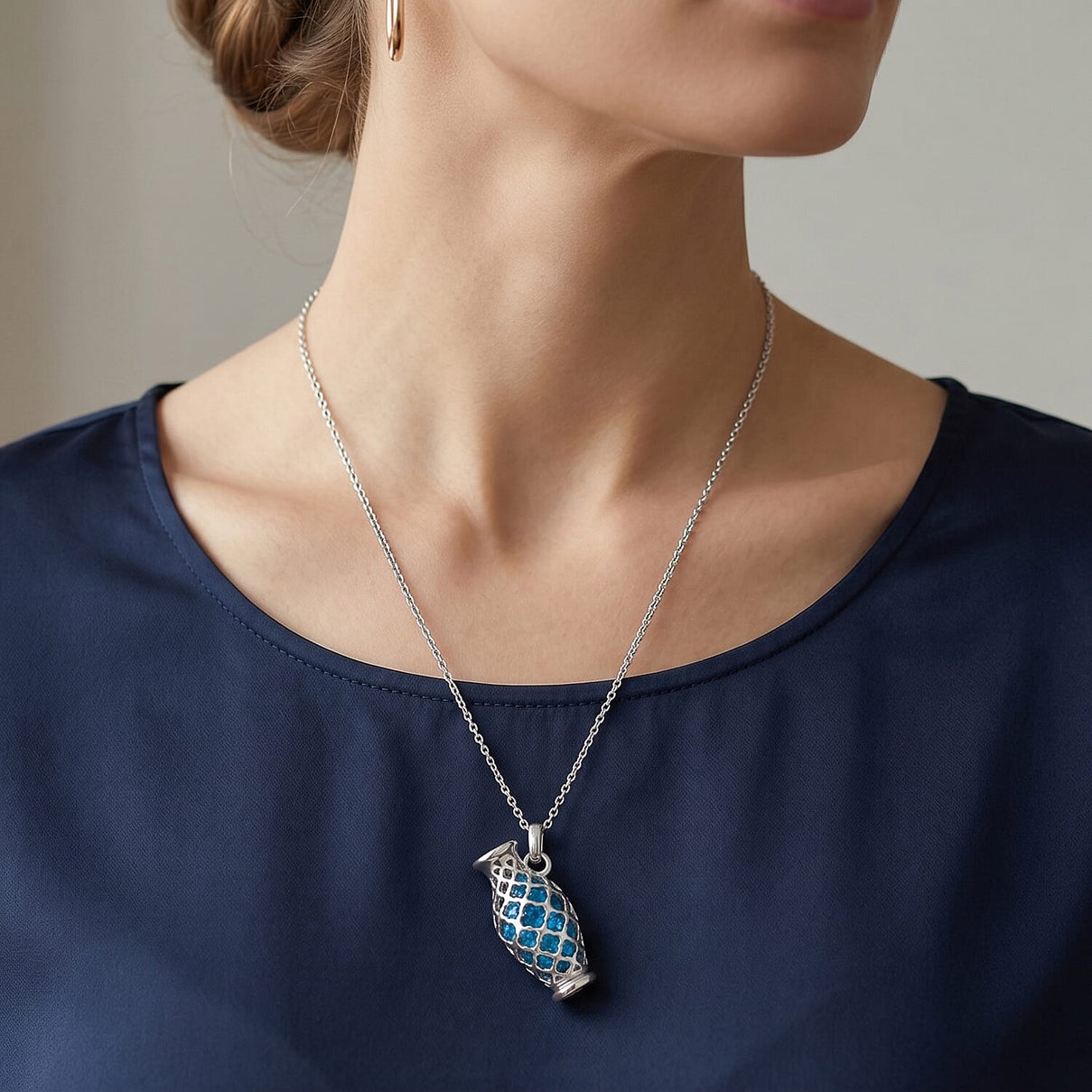 Blue Apatite Pendant with Chain (Size - 16-2 Ext) with Spring Ring Clasp Sterling Silver 5.80 Ct. 8179363 1