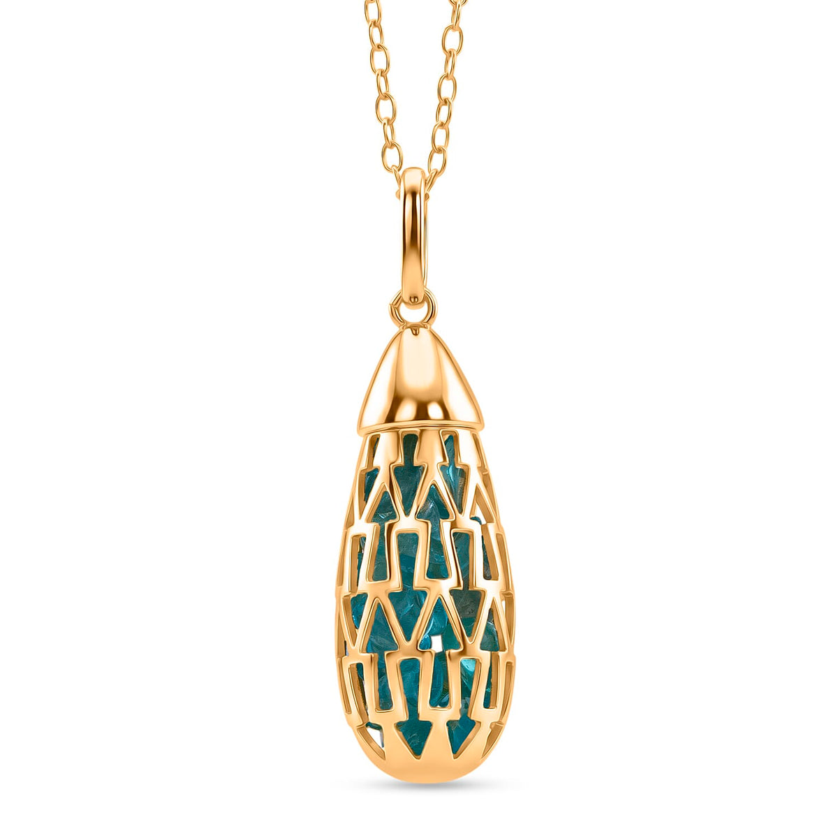 Blue Apatite Pendant with Chain (Size - 16-2 Ext) with Spring Ring Clasp in Yellow Gold Plated Sterling Silver 5.00 Ct. 8180615 0