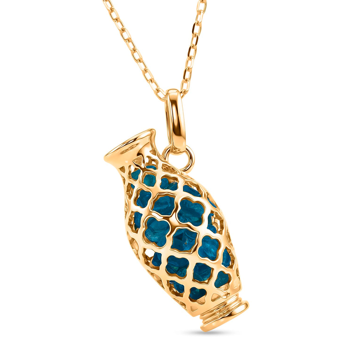 Blue Apatite Pendant with Chain (Size - 16-2 Ext) with Spring Ring Clasp in Yellow Gold Plated Sterling Silver 5.00 Ct. 8180615 6