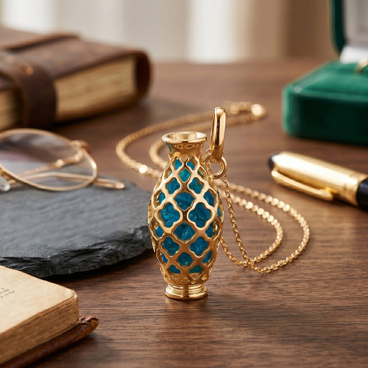 Blue Apatite Pendant with Chain (Size - 16-2 Ext) with Spring Ring Clasp in Yellow Gold Plated Sterling Silver 5.00 Ct. 8180615 8