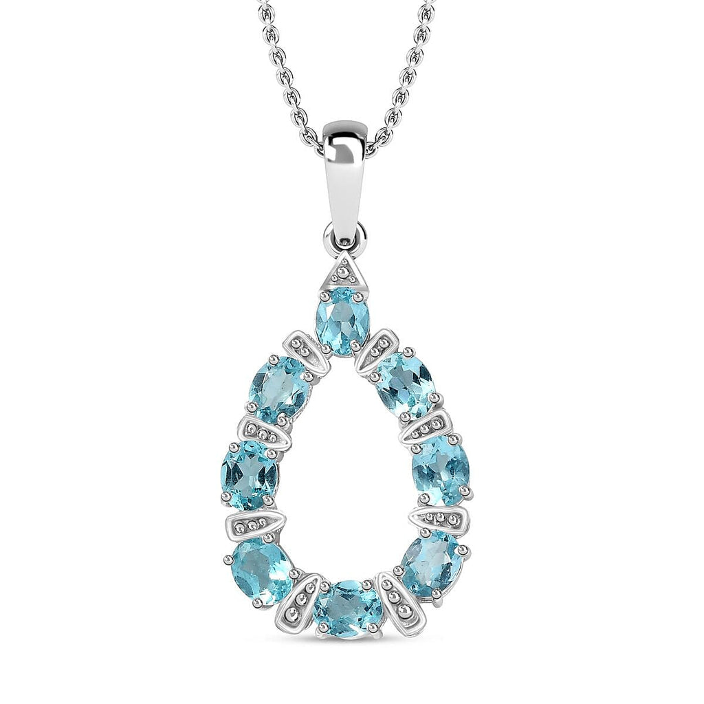 Blue Lagoon Apatite Pendant with Chain (Size 20) in Rhodium Overlay Sterling Silver Wt. 5.9 Gms 2.800  Ct.