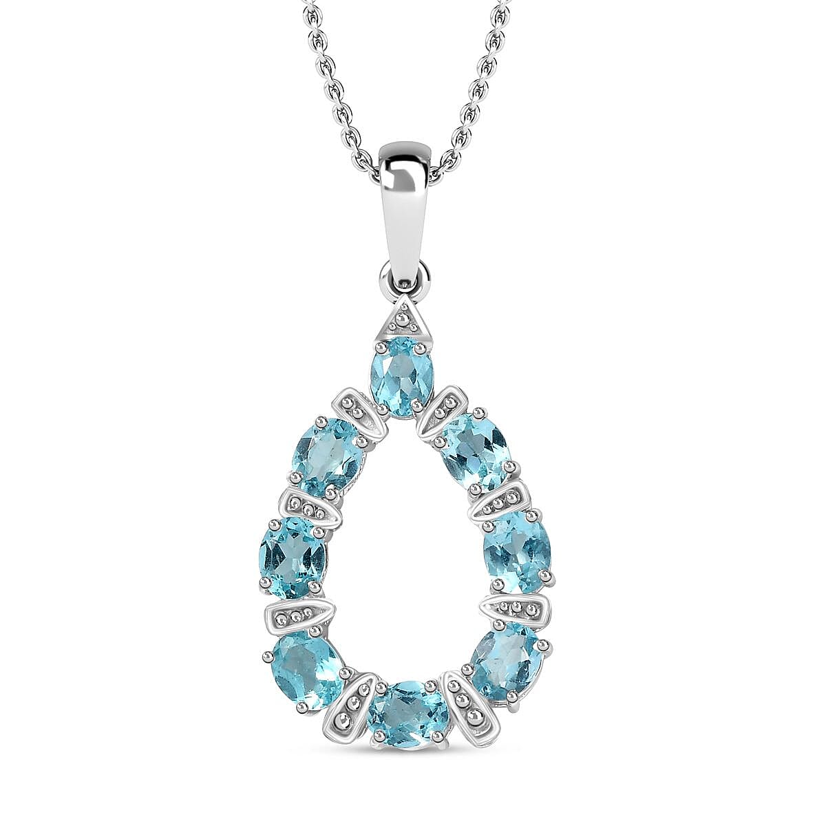 Blue Lagoon Apatite Drop Pendant with Chain (Size 20) in Rhodium Overlay Sterling Silver 4286111 0