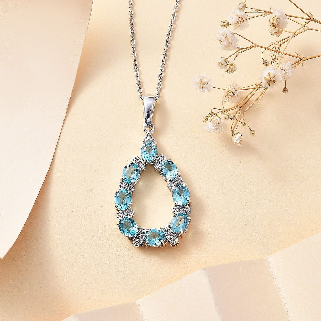 Blue Lagoon Apatite Pendant with Chain (Size 20) in Rhodium Overlay Sterling Silver Wt. 5.9 Gms 2.800  Ct.