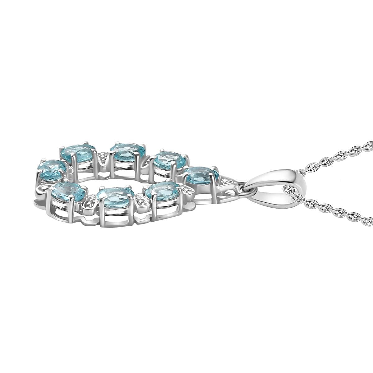 Blue Lagoon Apatite Drop Pendant with Chain (Size 20) in Rhodium Overlay Sterling Silver 4286111 4