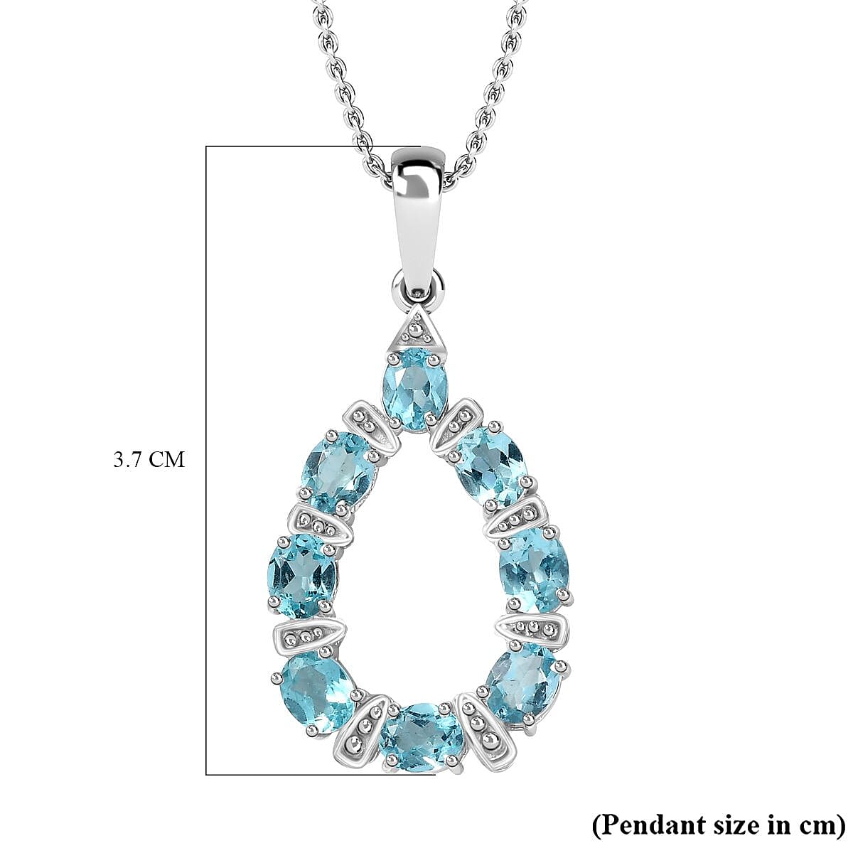 Blue Lagoon Apatite Drop Pendant with Chain (Size 20) in Rhodium Overlay Sterling Silver 4286111 7