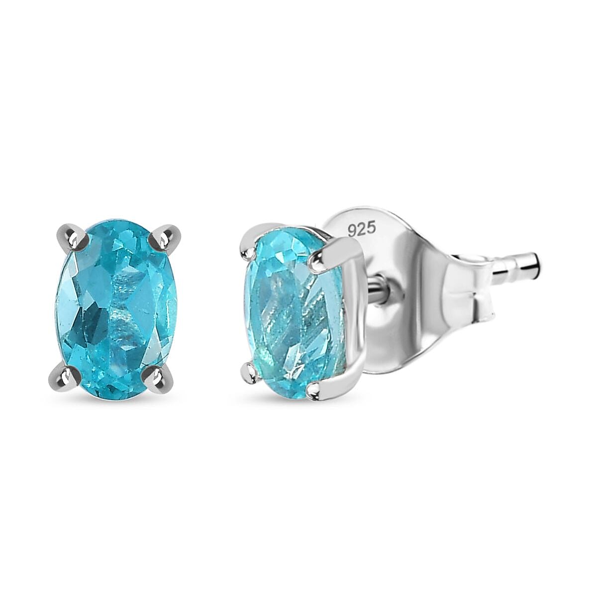Blue Apatite  Solitaire Stud Push Post Earrings in Platinum Overlay Sterling Silver 1.00 ct  1.044  Ct. 7795887 0