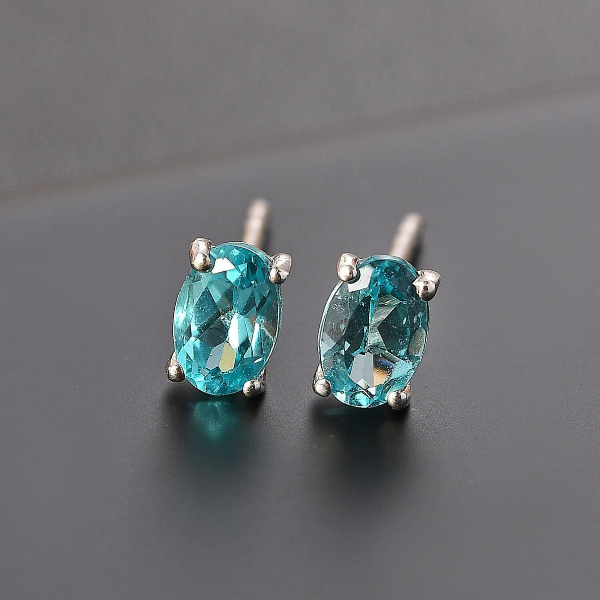 Blue Apatite  Solitaire Stud Push Post Earrings in Platinum Overlay Sterling Silver 1.00 ct  1.044  Ct. 7795887 1