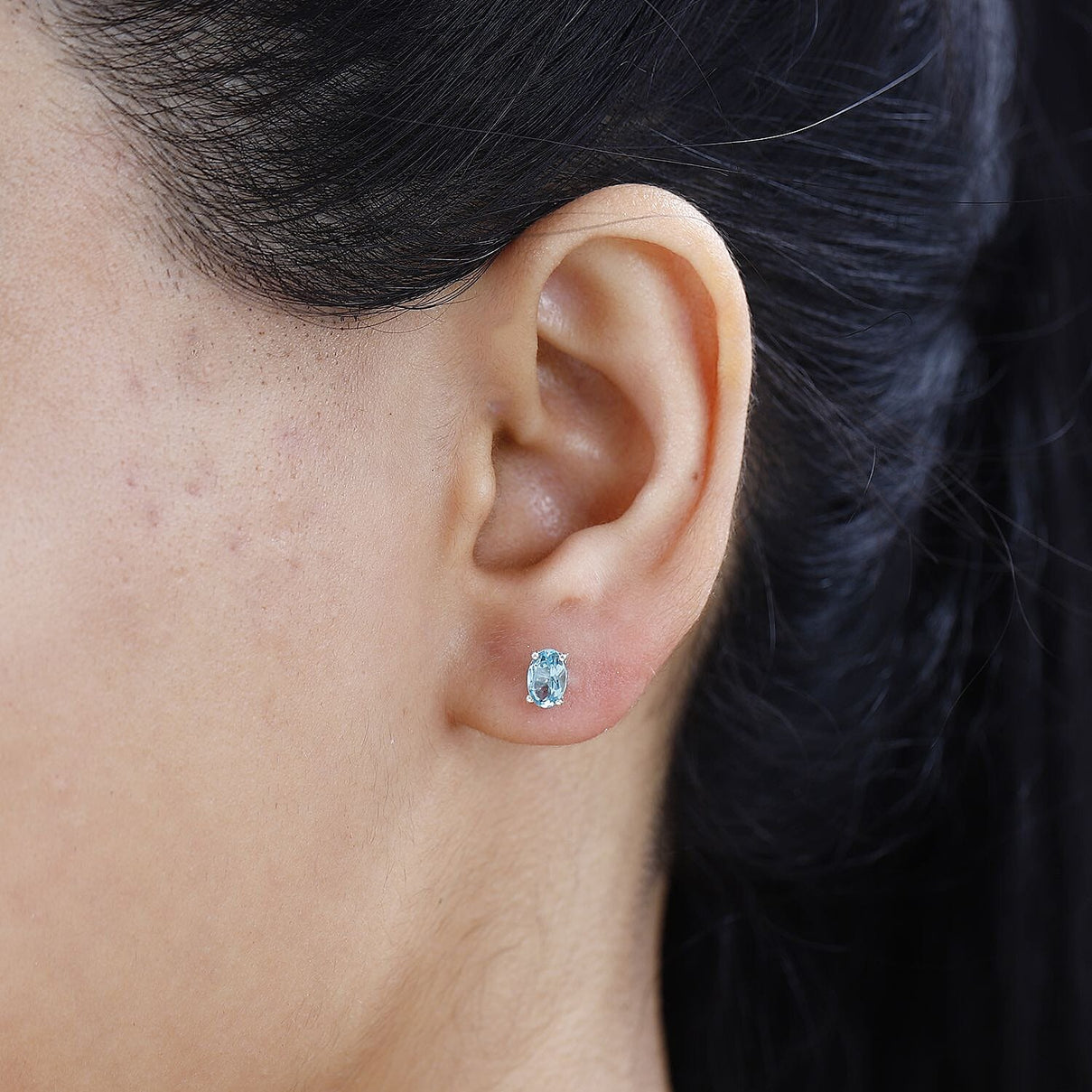 Blue Apatite  Solitaire Stud Push Post Earrings in Platinum Overlay Sterling Silver 1.00 ct  1.044  Ct. 7795887 2