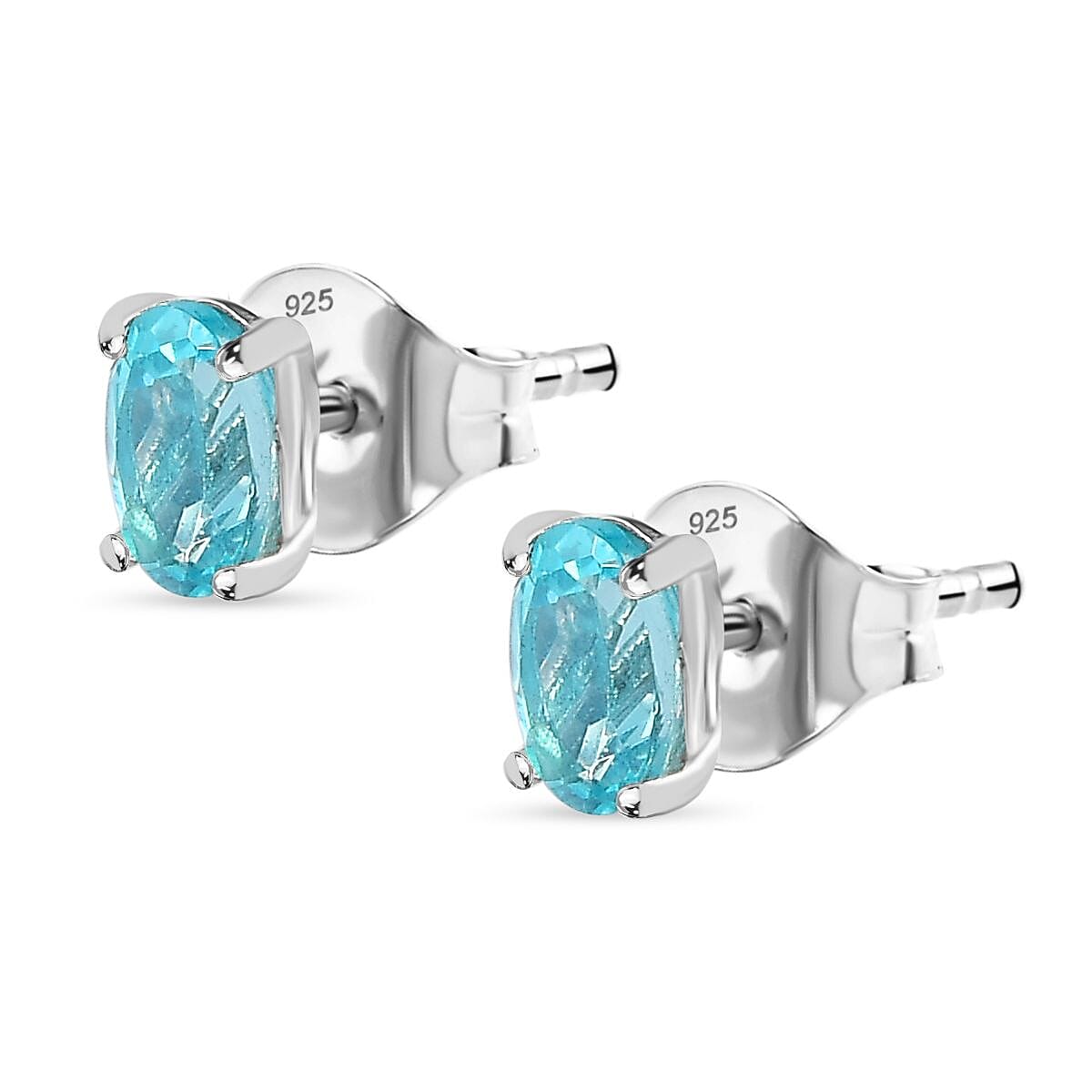 Blue Apatite  Solitaire Stud Push Post Earrings in Platinum Overlay Sterling Silver 1.00 ct  1.044  Ct. 7795887 3