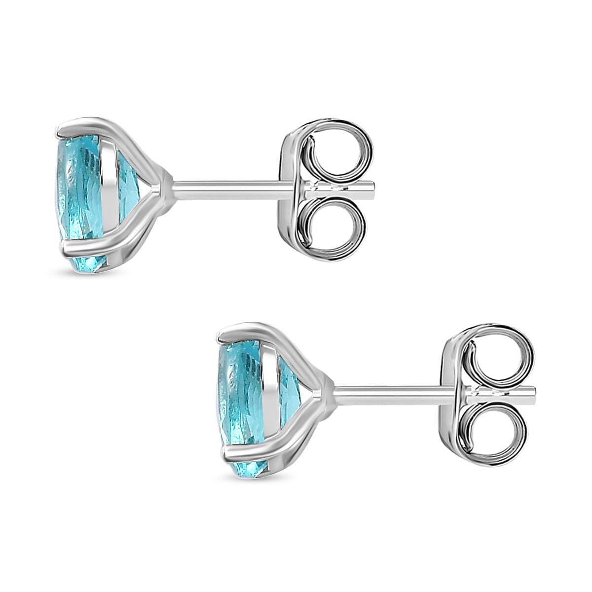 Blue Apatite  Solitaire Stud Push Post Earrings in Platinum Overlay Sterling Silver 1.00 ct  1.044  Ct. 7795887 4