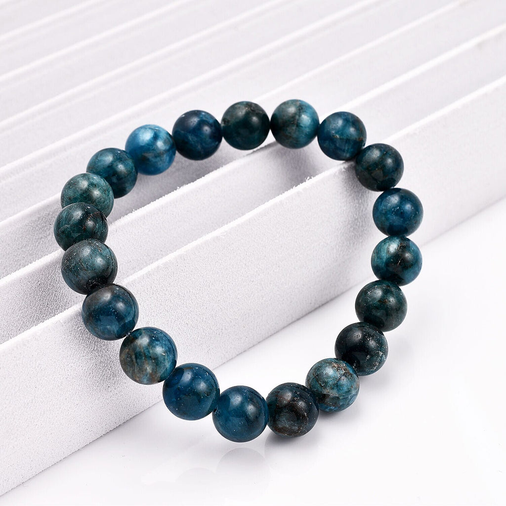 Blue Apatite Beads Stretchable Bracelet (Size 7.0) 170.00 Ct.