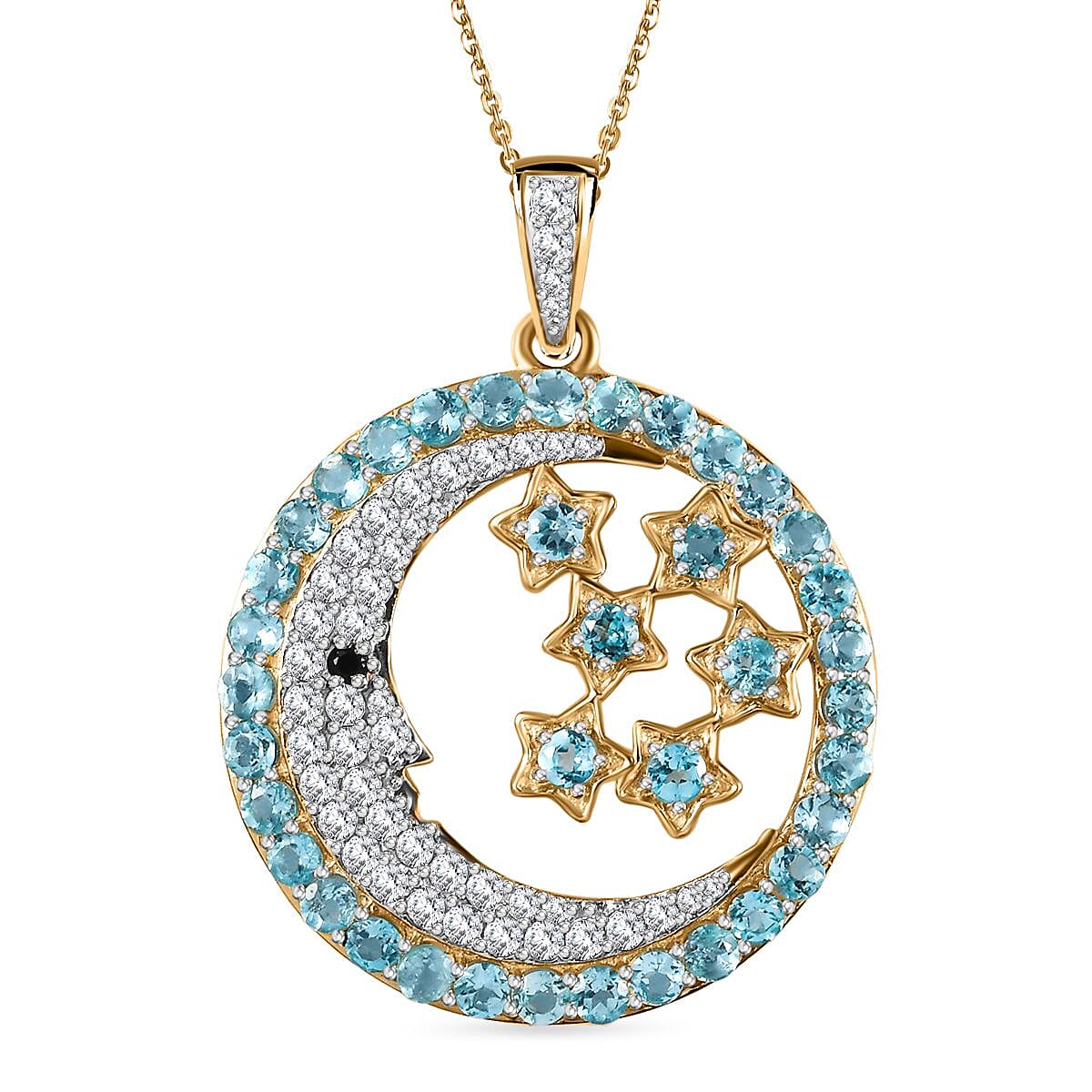 GP Celestial Collection  - Blue Apatite and Multi Gemstone Pendant with Chain (Size 20) in 18K Vermeil Yellow Gold Plated Sterling Silver 5.40 Ct, Silver Wt. 6.50 Gms 4248632 0