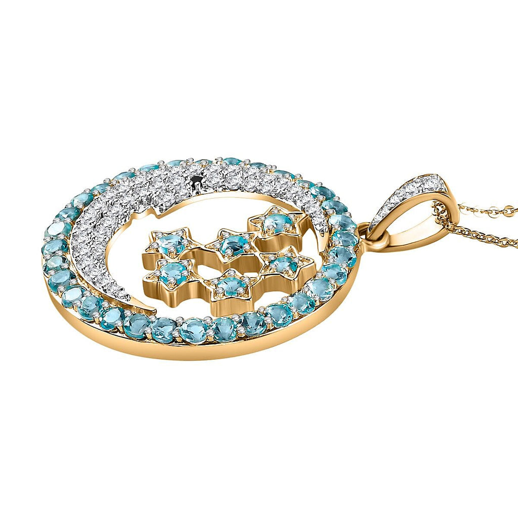 GP Celestial Collection - Blue Apatite & Multi Gemstone Pendant with Chain (Size 20) in 18K Vermeil Yellow Gold Plated Sterling Silver 5.40 Ct