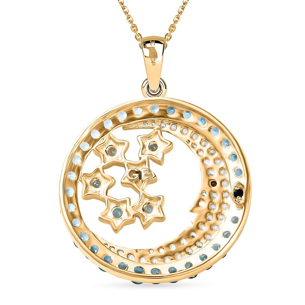 GP Celestial Collection - Blue Apatite & Multi Gemstone Pendant with Chain (Size 20) in 18K Vermeil Yellow Gold Plated Sterling Silver 5.40 Ct