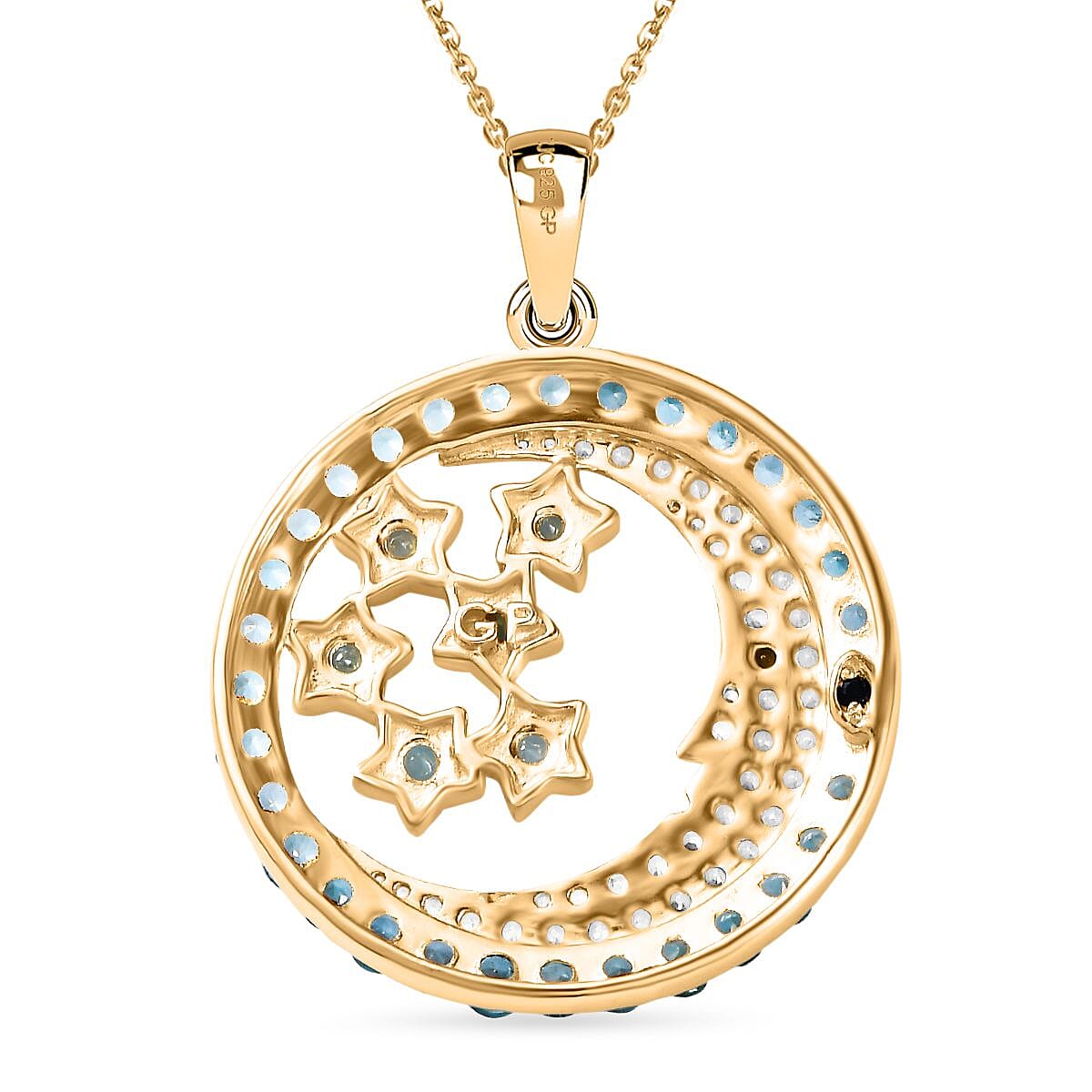 GP Celestial Collection  - Blue Apatite and Multi Gemstone Pendant with Chain (Size 20) in 18K Vermeil Yellow Gold Plated Sterling Silver 5.40 Ct, Silver Wt. 6.50 Gms 4248632 5